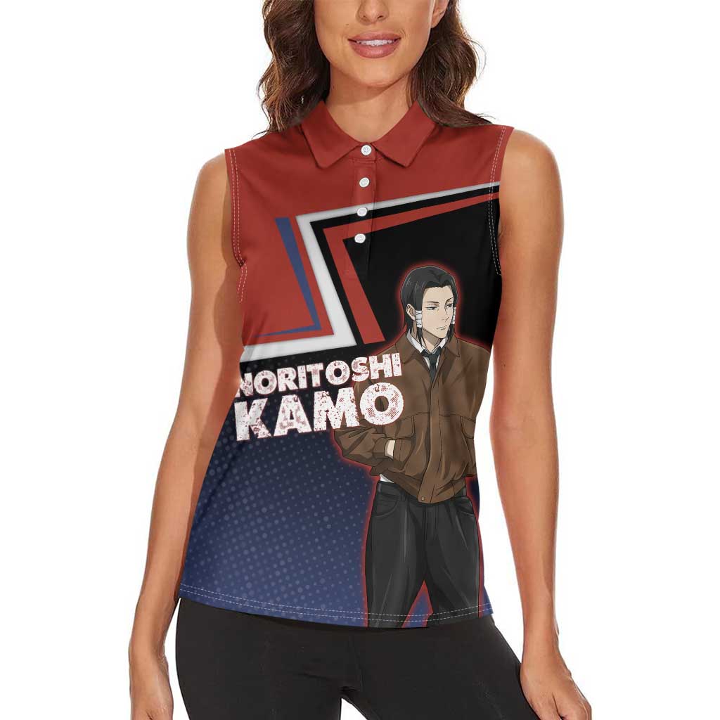 Noritoshi Kamo Women Sleeveless Polo Shirt Red and Navy Anime Style