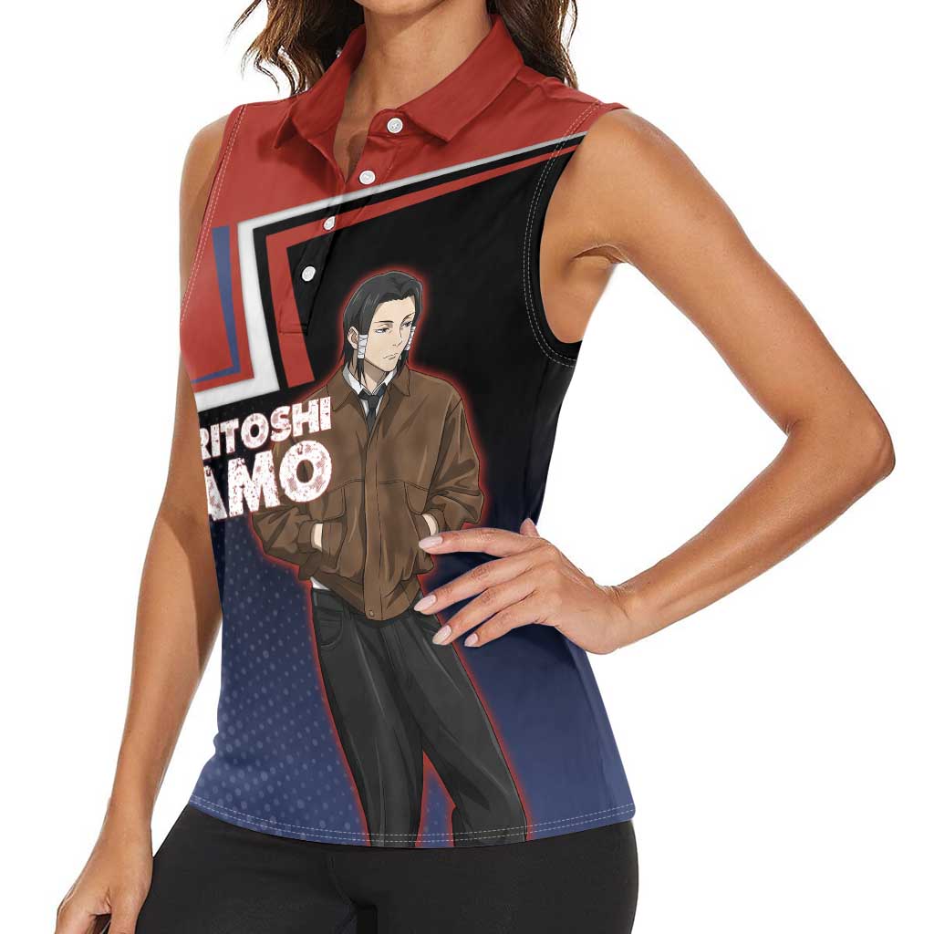 Noritoshi Kamo Women Sleeveless Polo Shirt Red and Navy Anime Style