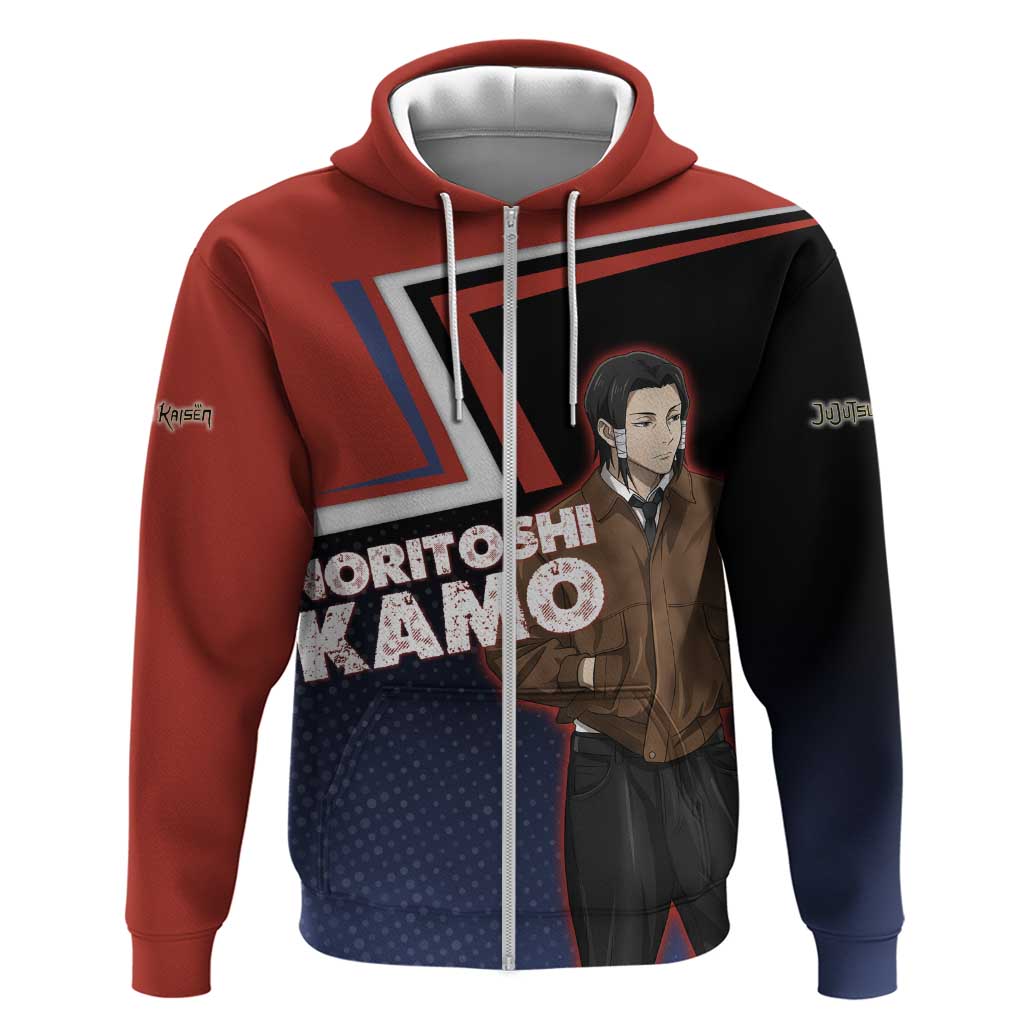 Noritoshi Kamo Zip Hoodie Red and Navy Anime Style