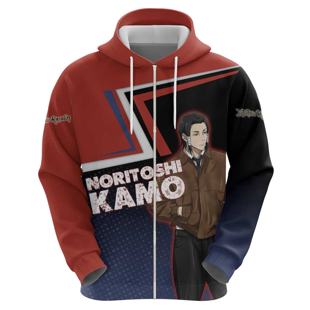 Noritoshi Kamo Zip Hoodie Red and Navy Anime Style