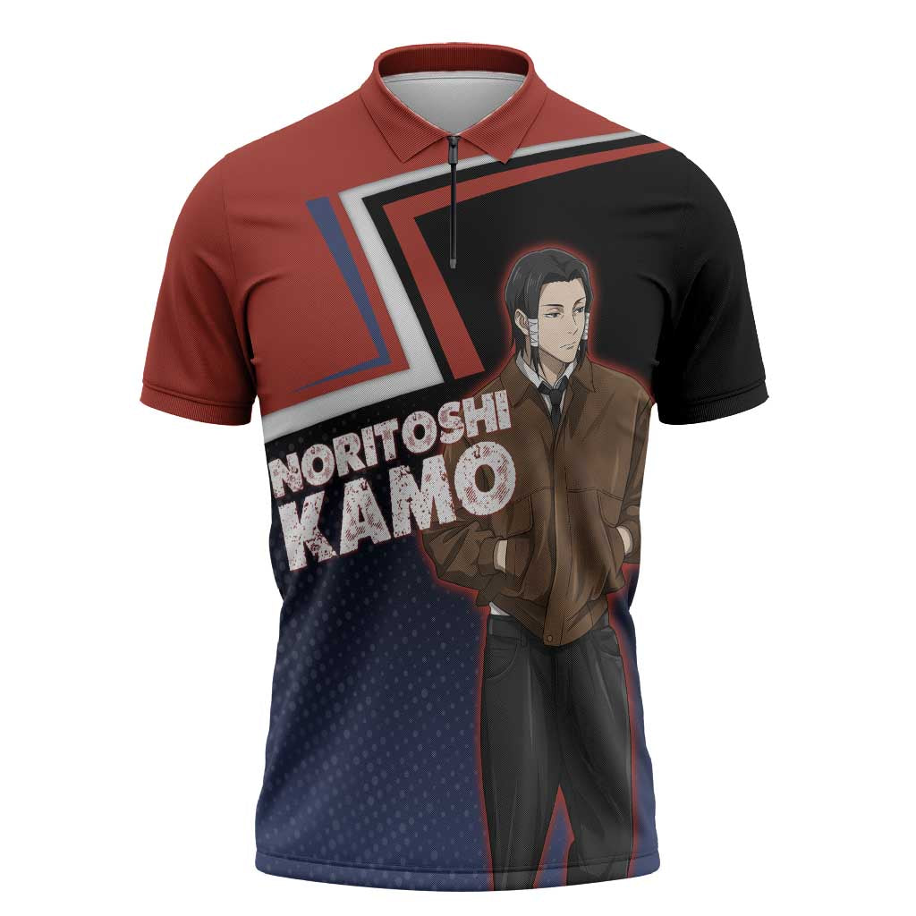 Noritoshi Kamo Zipper Polo Shirt Red and Navy Anime Style