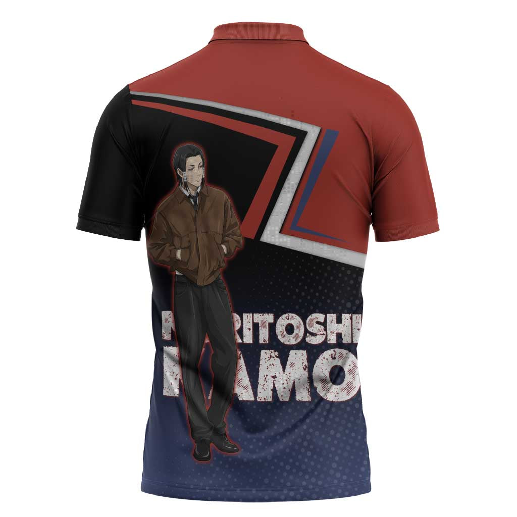 Noritoshi Kamo Zipper Polo Shirt Red and Navy Anime Style