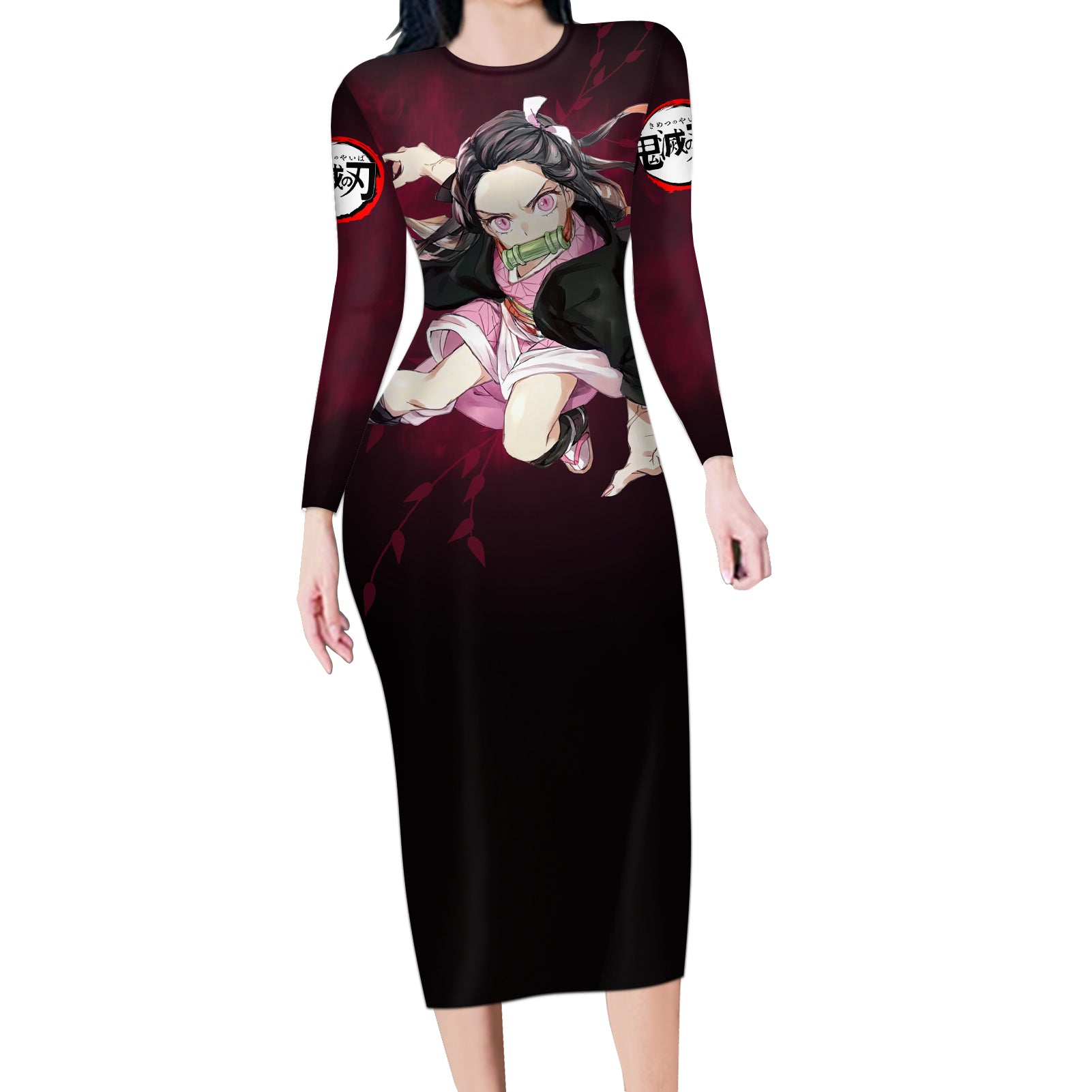 Nezuko - Fighting Anime Long Sleeve Bodycon Dress