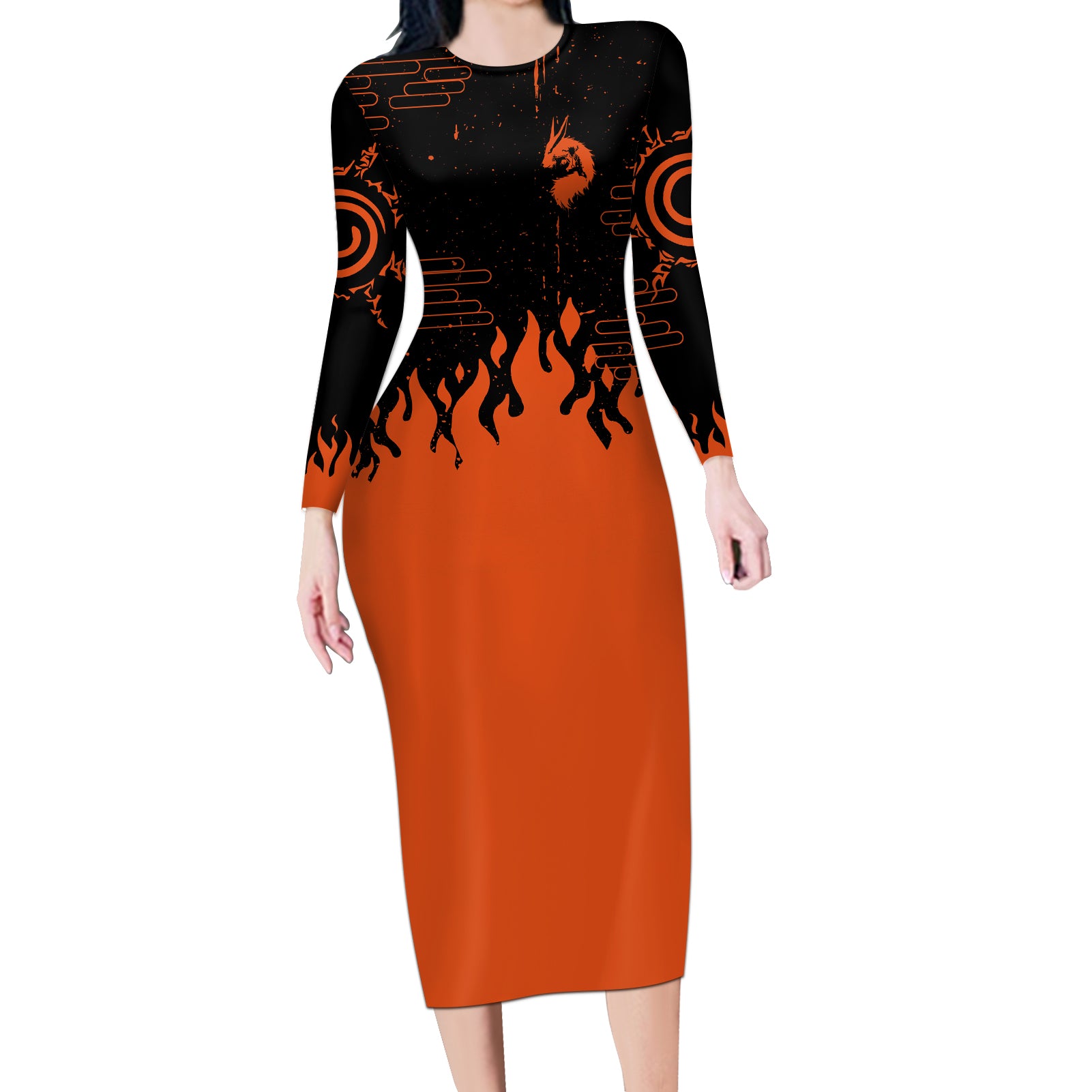 Nine Tailed Beasts Kurama - For Fans Long Sleeve Bodycon Dress