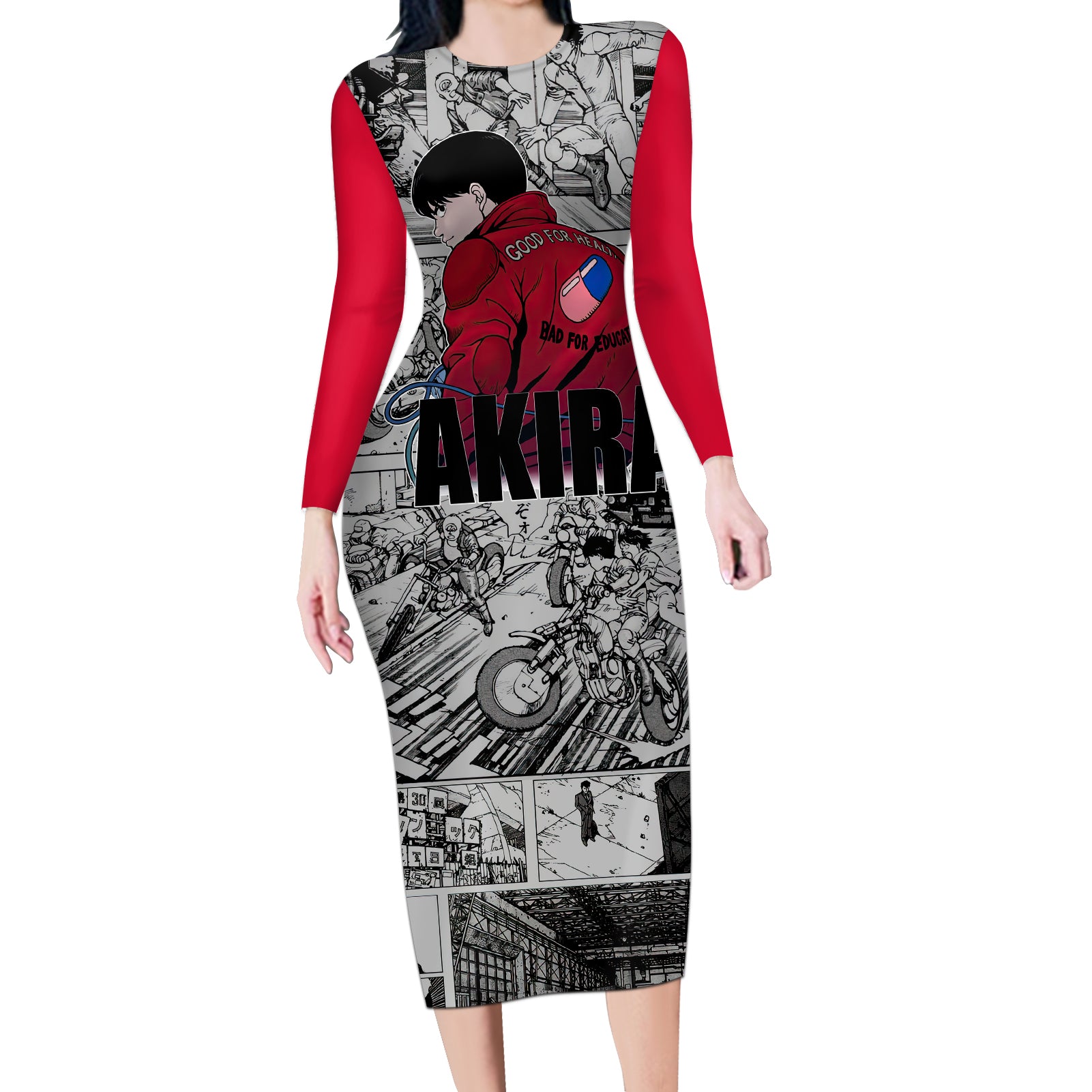 Kaneda - Akira Manga Style Long Sleeve Bodycon Dress
