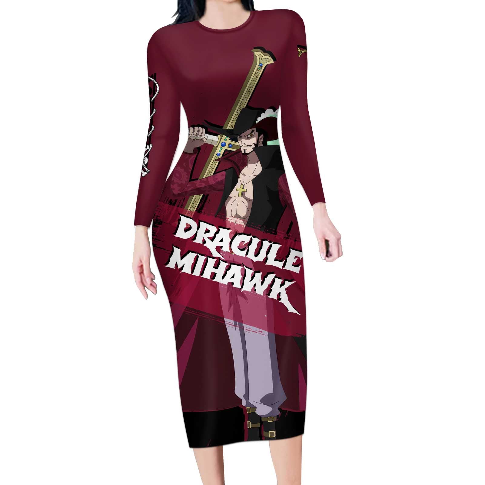 Dracule Mihawk - One Piece Long Sleeve Bodycon Dress Anime Style