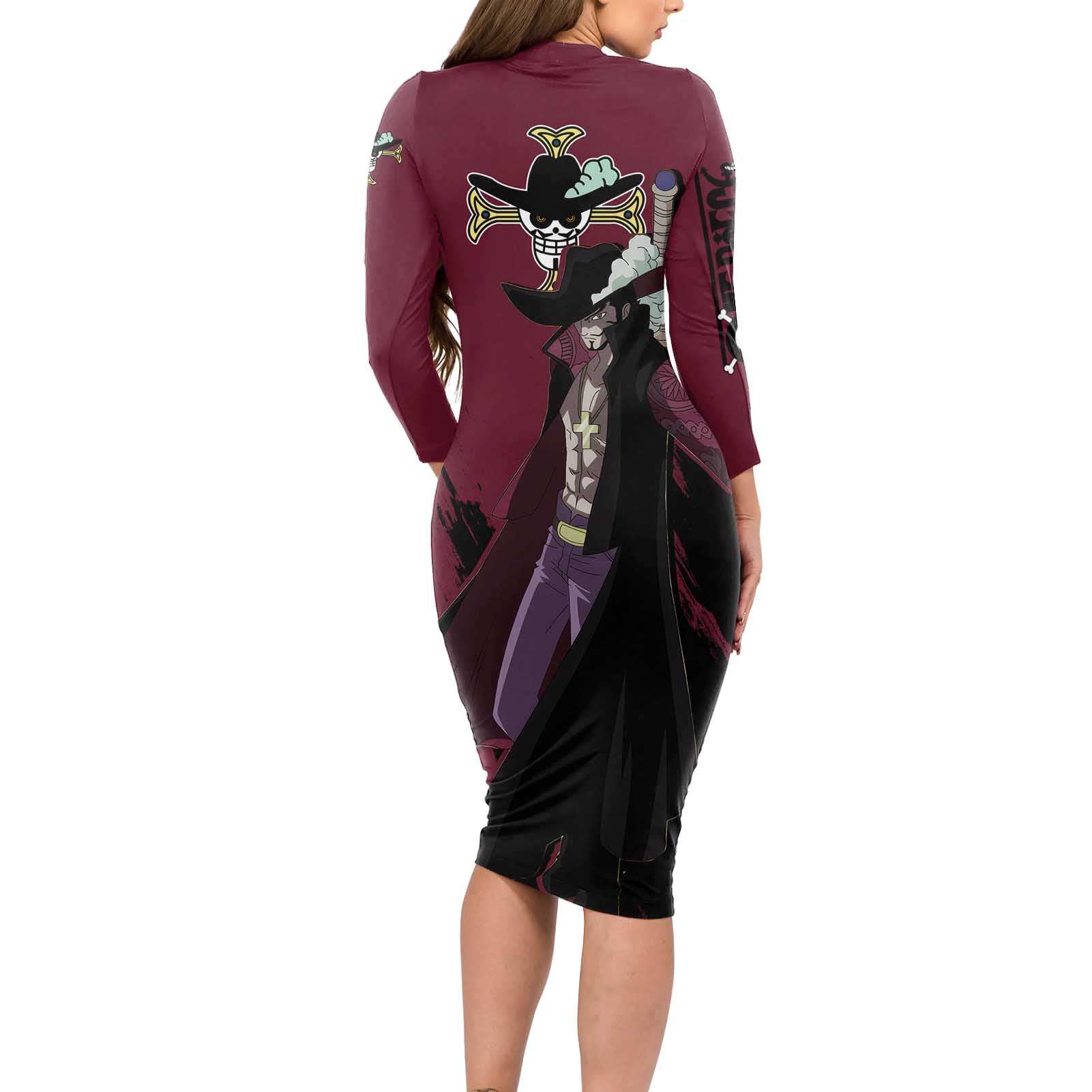 Dracule Mihawk - One Piece Long Sleeve Bodycon Dress Anime Style