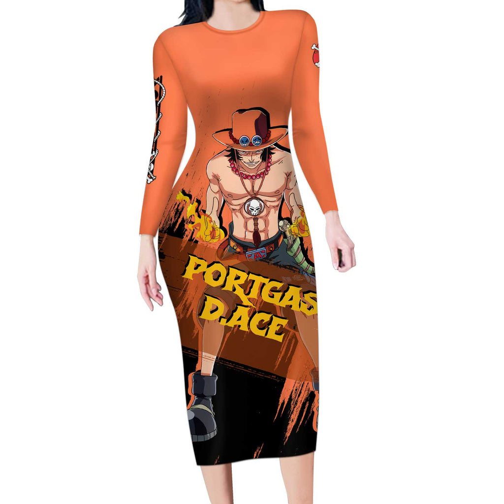 Portgas D.Ace - One Piece Long Sleeve Bodycon Dress Anime Style