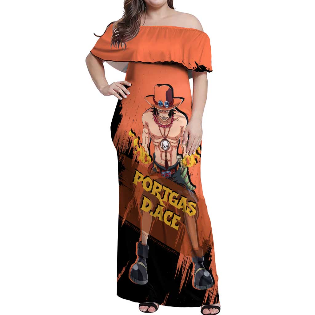Portgas D.Ace - One Piece Off Shoulder Maxi Dress Anime Style