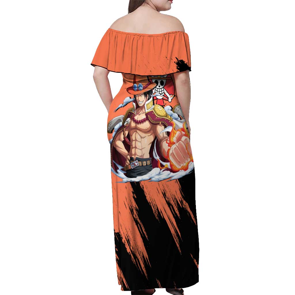 Portgas D.Ace - One Piece Off Shoulder Maxi Dress Anime Style