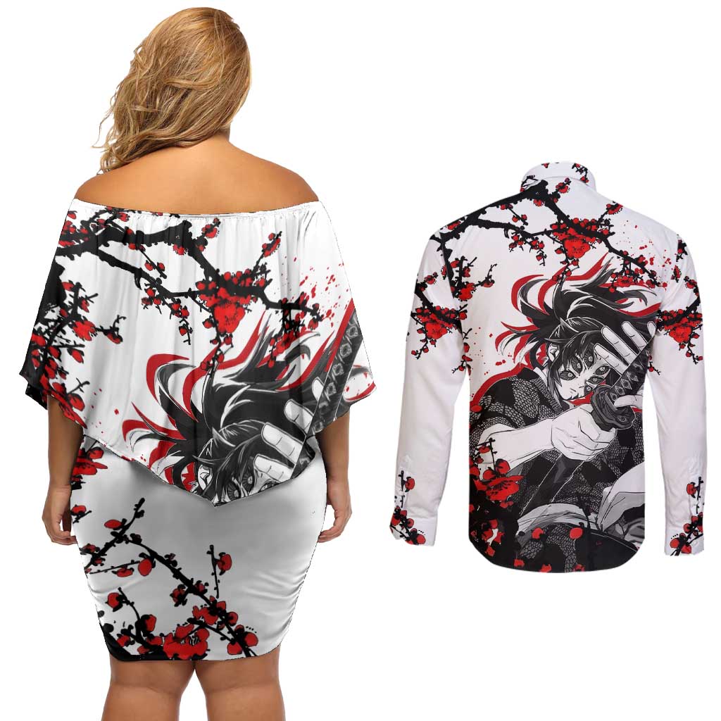 Kokushibo - Demon Slayer Couples Matching Off Shoulder Short Dress and Long Sleeve Button Shirt Anime Japan Style