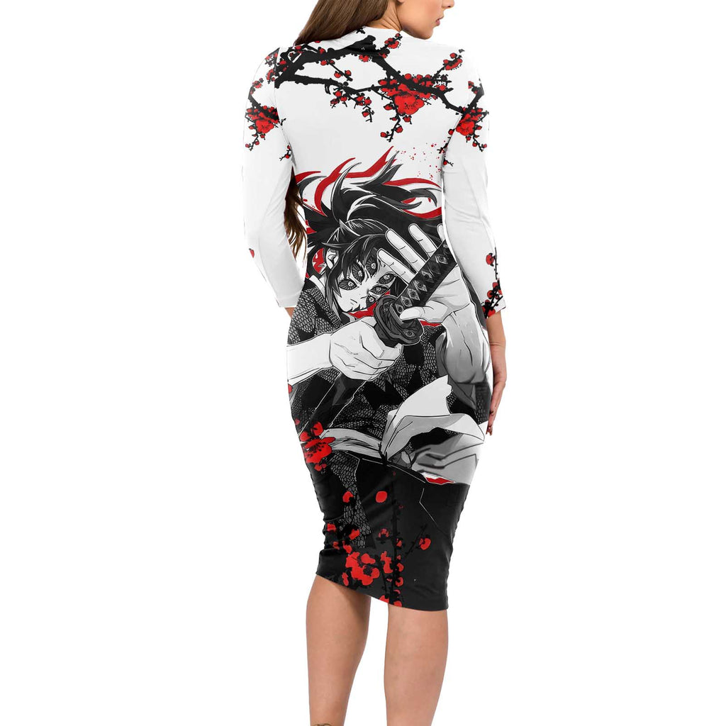 Kokushibo - Demon Slayer Long Sleeve Bodycon Dress Anime Japan Style