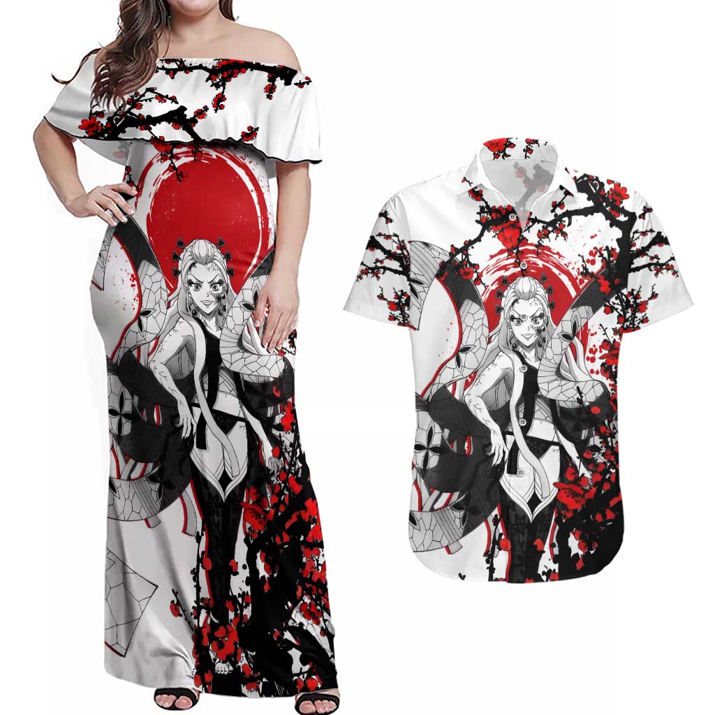 Daki - Demon Slayer Couples Matching Off Shoulder Maxi Dress and Hawaiian Shirt Anime Japan Style