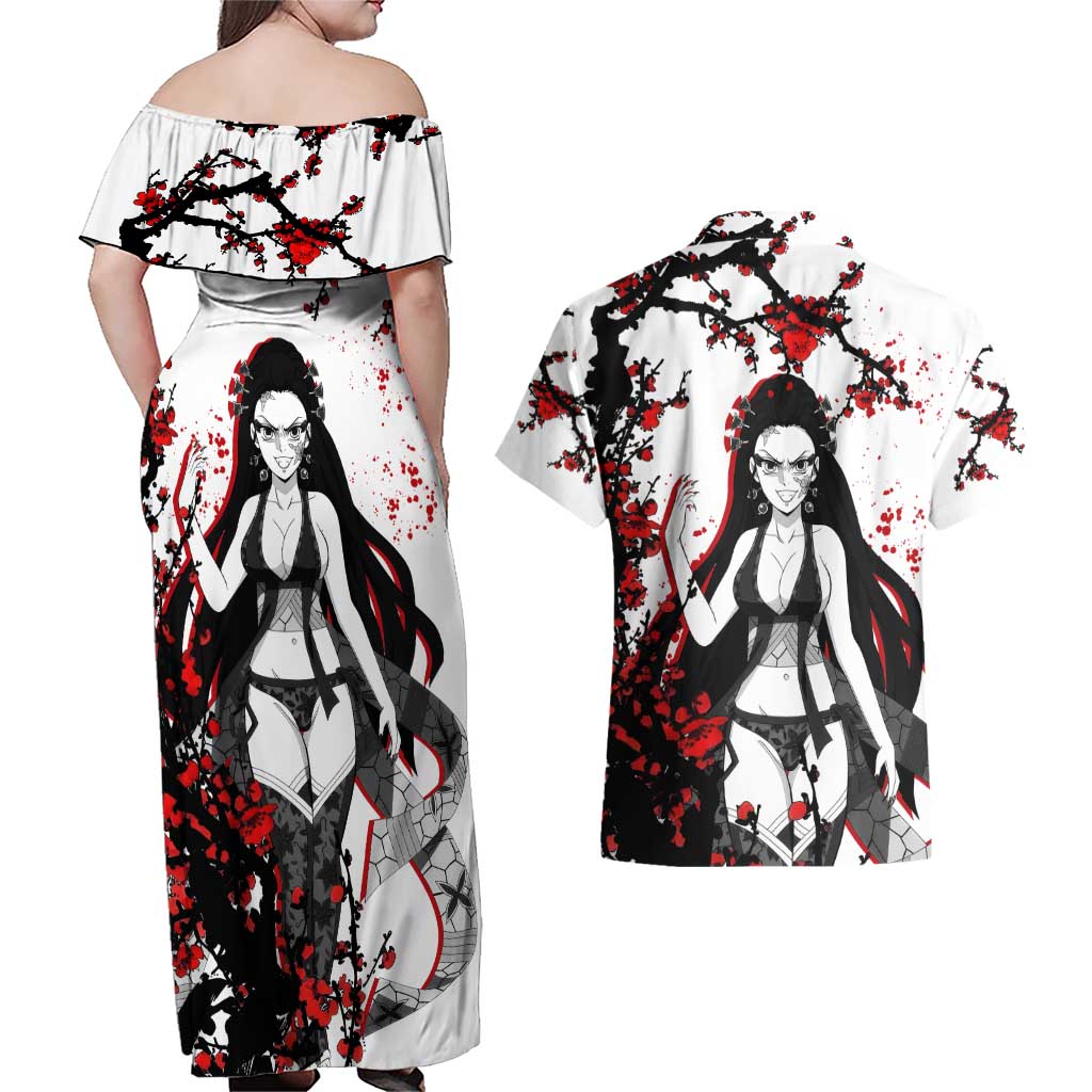 Daki - Demon Slayer Couples Matching Off Shoulder Maxi Dress and Hawaiian Shirt Anime Japan Style