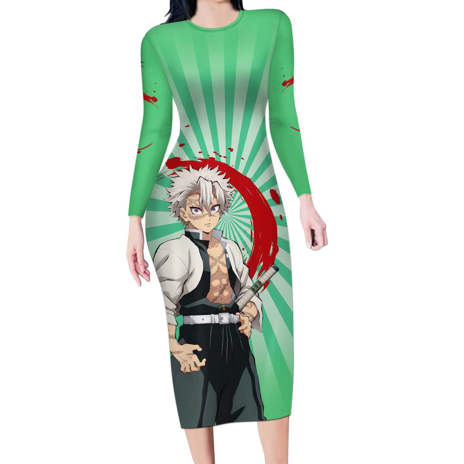 Sanemi Shinazugawa - Demon Slayer Long Sleeve Bodycon Dress Anime Mix Pattern Style