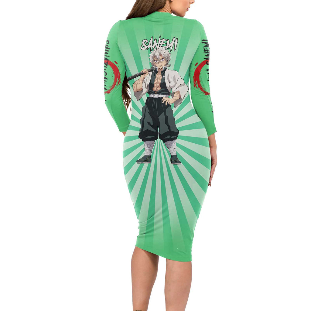 Sanemi Shinazugawa - Demon Slayer Long Sleeve Bodycon Dress Anime Mix Pattern Style