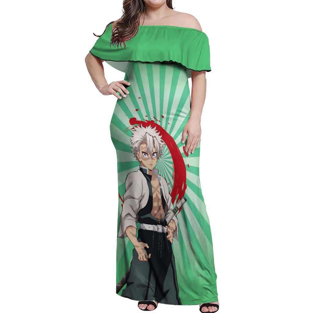 Sanemi Shinazugawa - Demon Slayer Off Shoulder Maxi Dress Anime Mix Pattern Style