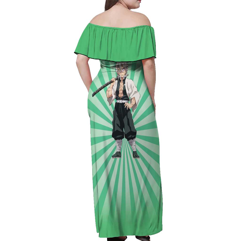 Sanemi Shinazugawa - Demon Slayer Off Shoulder Maxi Dress Anime Mix Pattern Style