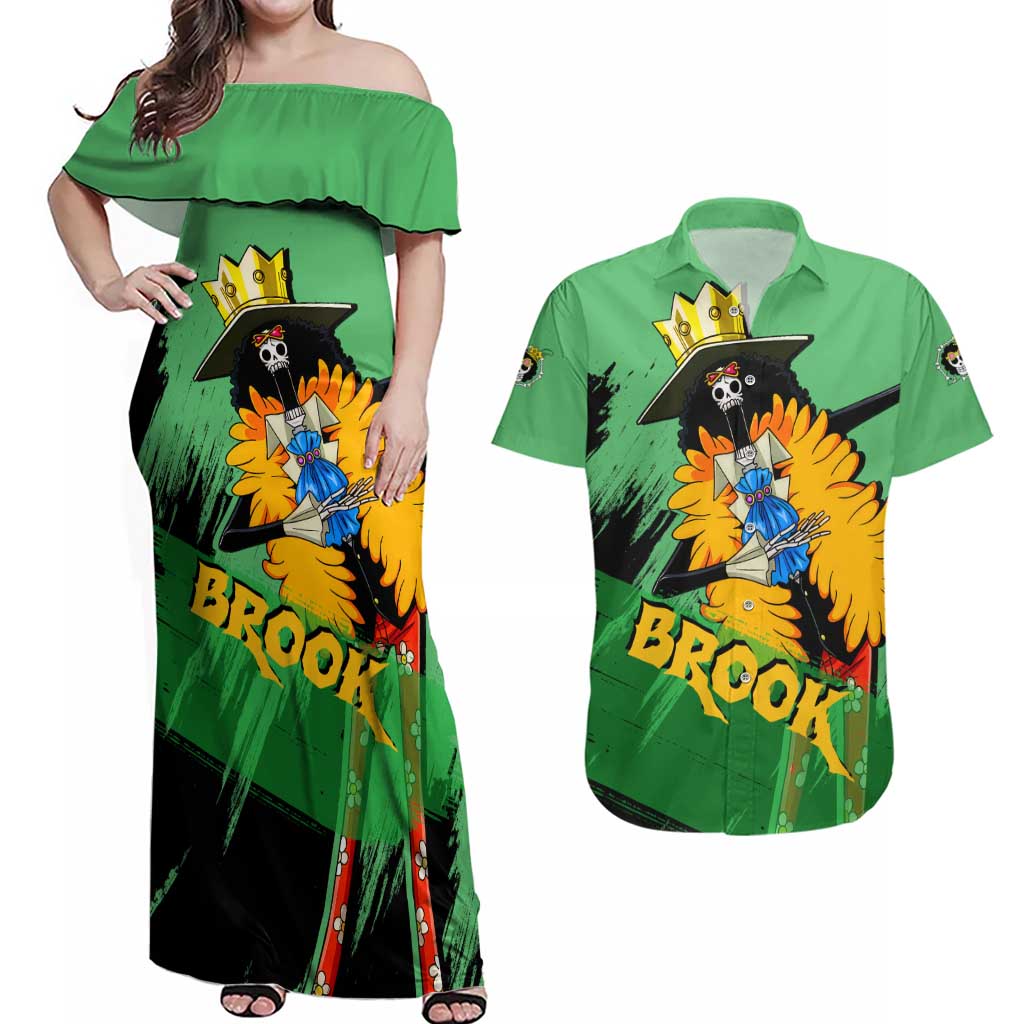 Brook - One Piece Couples Matching Off Shoulder Maxi Dress and Hawaiian Shirt Anime Style