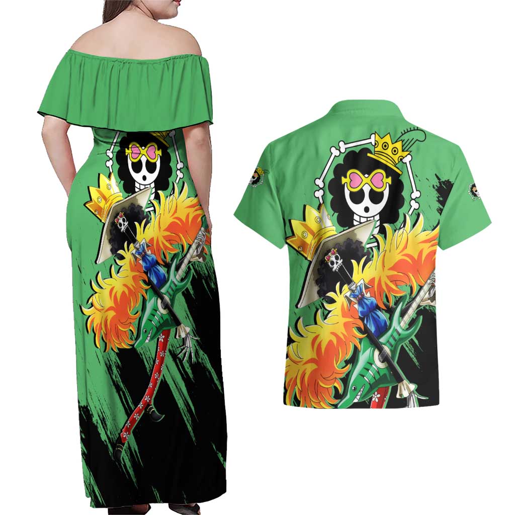 Brook - One Piece Couples Matching Off Shoulder Maxi Dress and Hawaiian Shirt Anime Style
