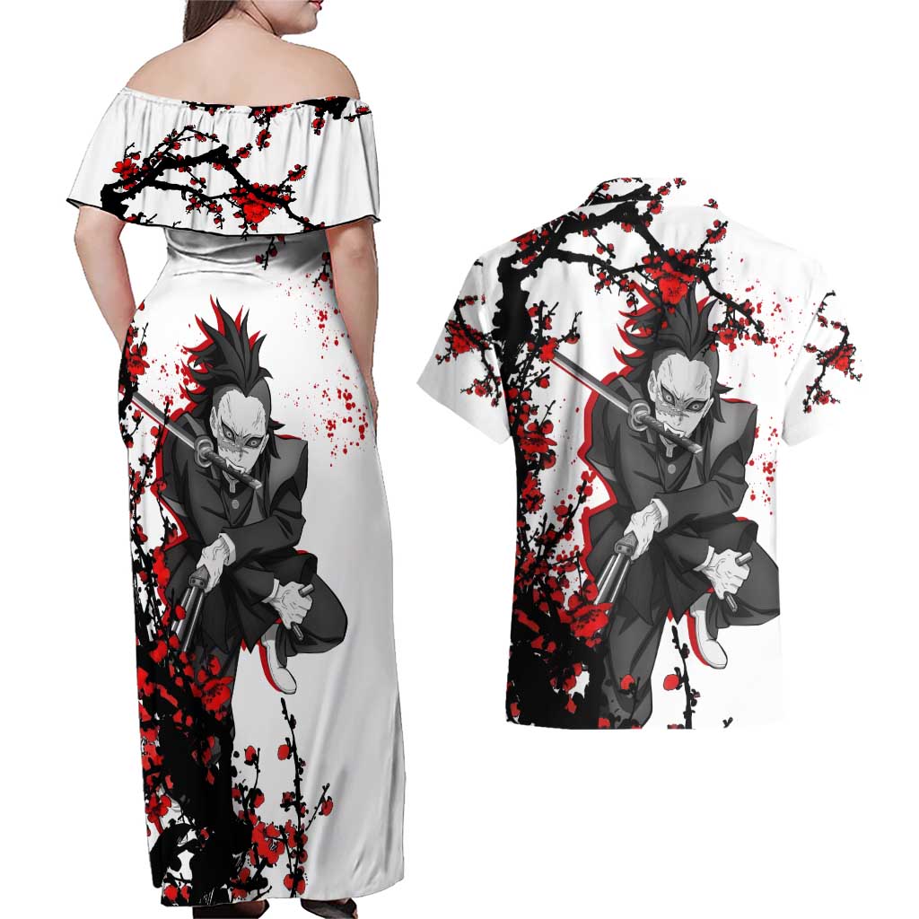 Shinazugawa Genya - Demon Slayer Couples Matching Off Shoulder Maxi Dress and Hawaiian Shirt Anime Japan Style