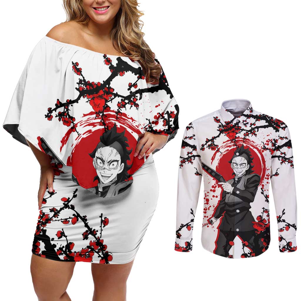 Shinazugawa Genya - Demon Slayer Couples Matching Off Shoulder Short Dress and Long Sleeve Button Shirt Anime Japan Style