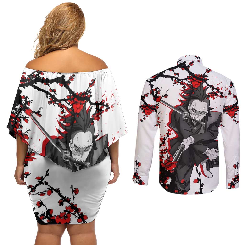 Shinazugawa Genya - Demon Slayer Couples Matching Off Shoulder Short Dress and Long Sleeve Button Shirt Anime Japan Style