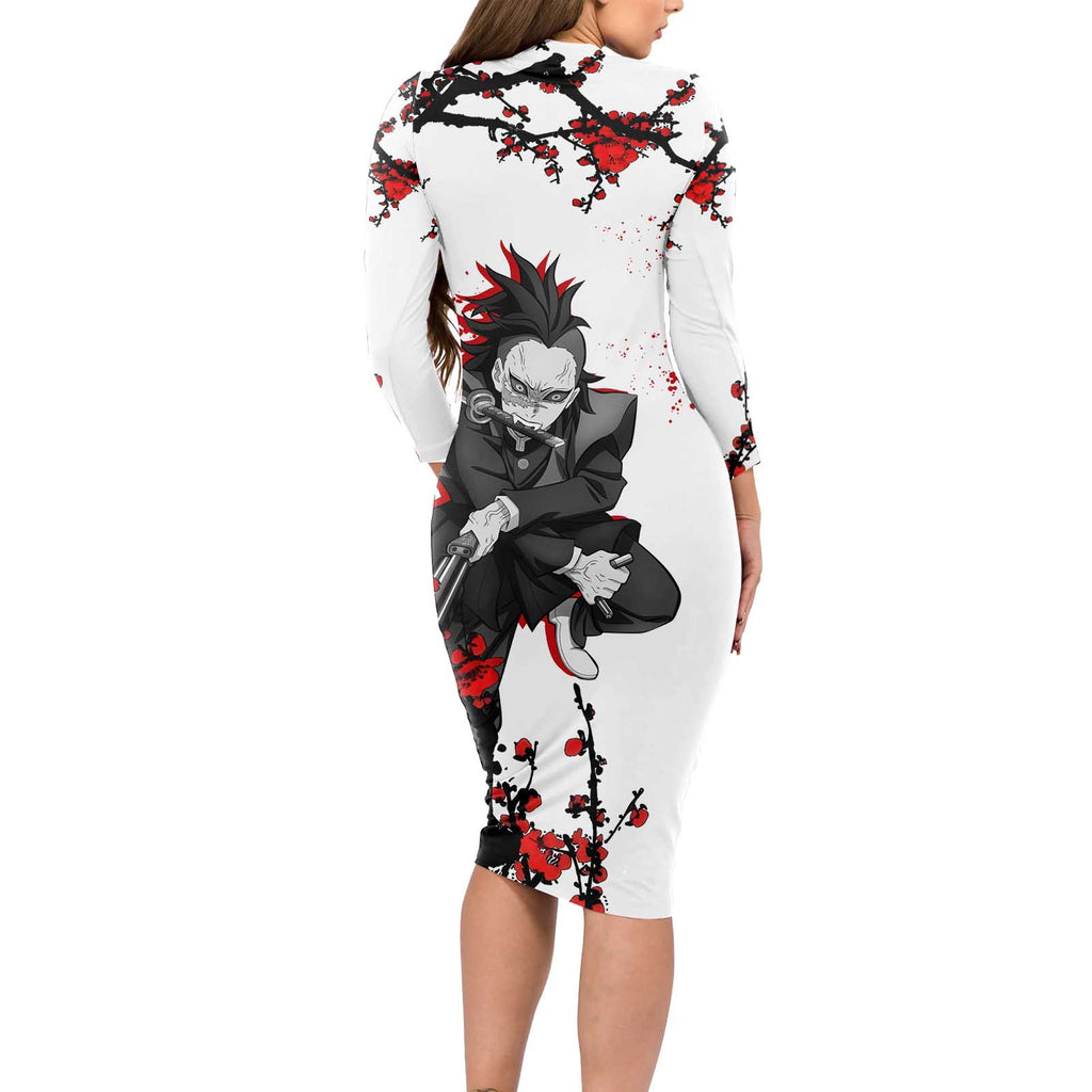 Shinazugawa Genya - Demon Slayer Long Sleeve Bodycon Dress Anime Japan Style