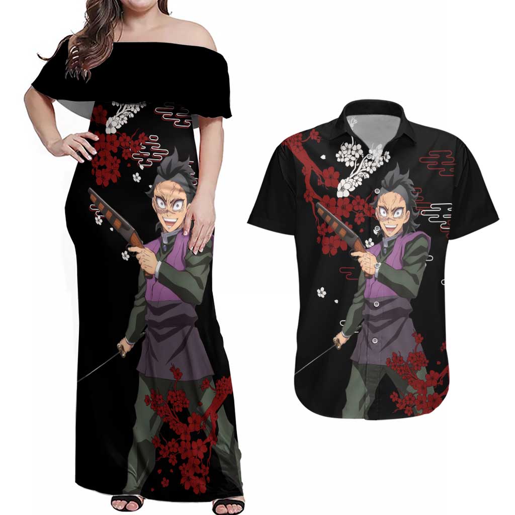 Shinazugawa Genya - Demon Slayer Couples Matching Off Shoulder Maxi Dress and Hawaiian Shirt Anime Japan Style