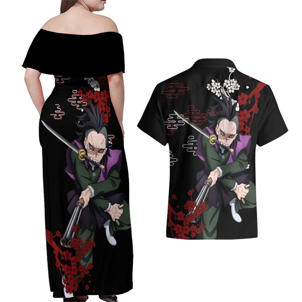 Shinazugawa Genya - Demon Slayer Couples Matching Off Shoulder Maxi Dress and Hawaiian Shirt Anime Japan Style