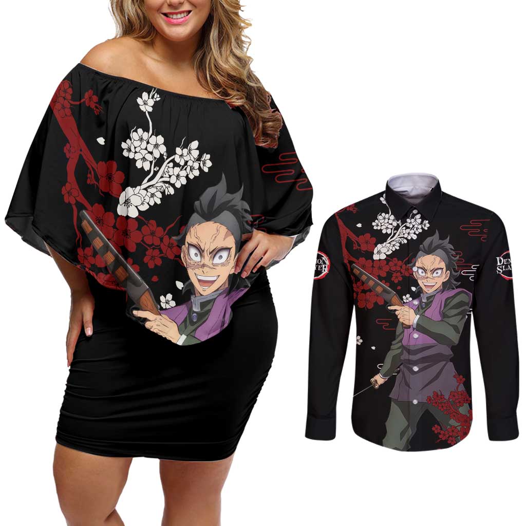 Shinazugawa Genya - Demon Slayer Couples Matching Off Shoulder Short Dress and Long Sleeve Button Shirt Anime Japan Style