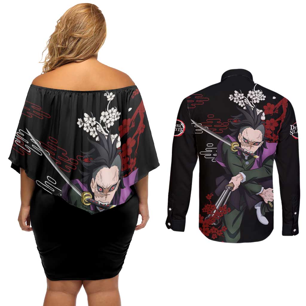 Shinazugawa Genya - Demon Slayer Couples Matching Off Shoulder Short Dress and Long Sleeve Button Shirt Anime Japan Style