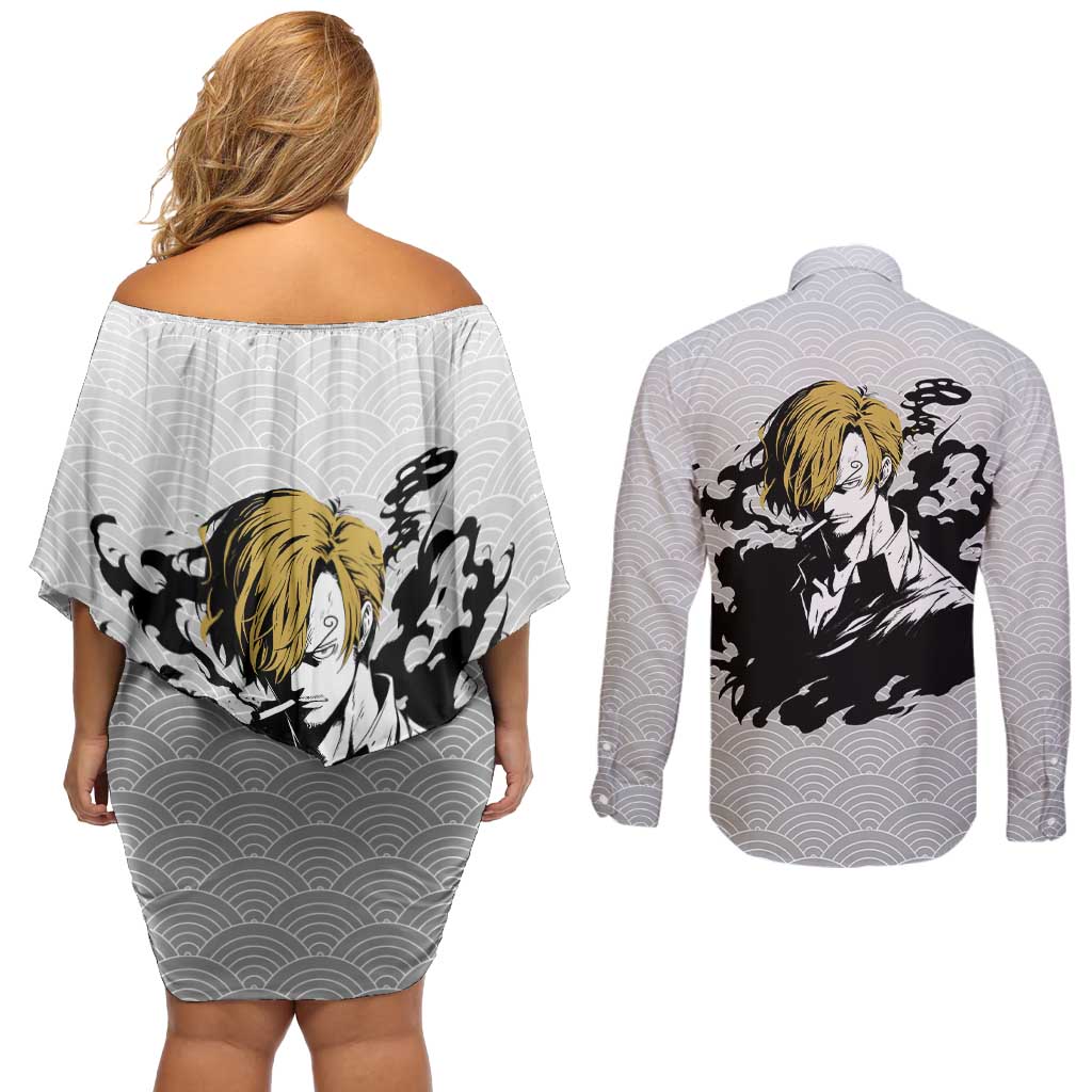 Sanji - One Piece Couples Matching Off Shoulder Short Dress and Long Sleeve Button Shirt Anime Style