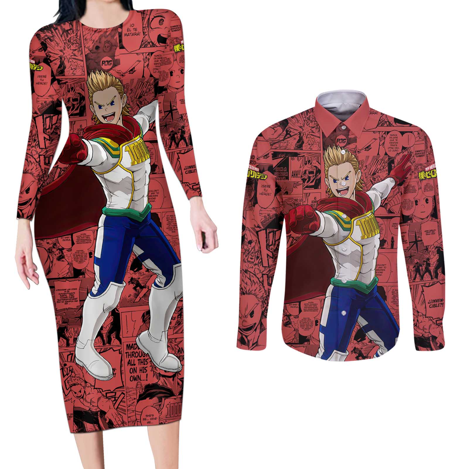 Mirio Toogata - My Hero Academia Couples Matching Long Sleeve Bodycon Dress and Long Sleeve Button Shirt Anime Mix Manga Style
