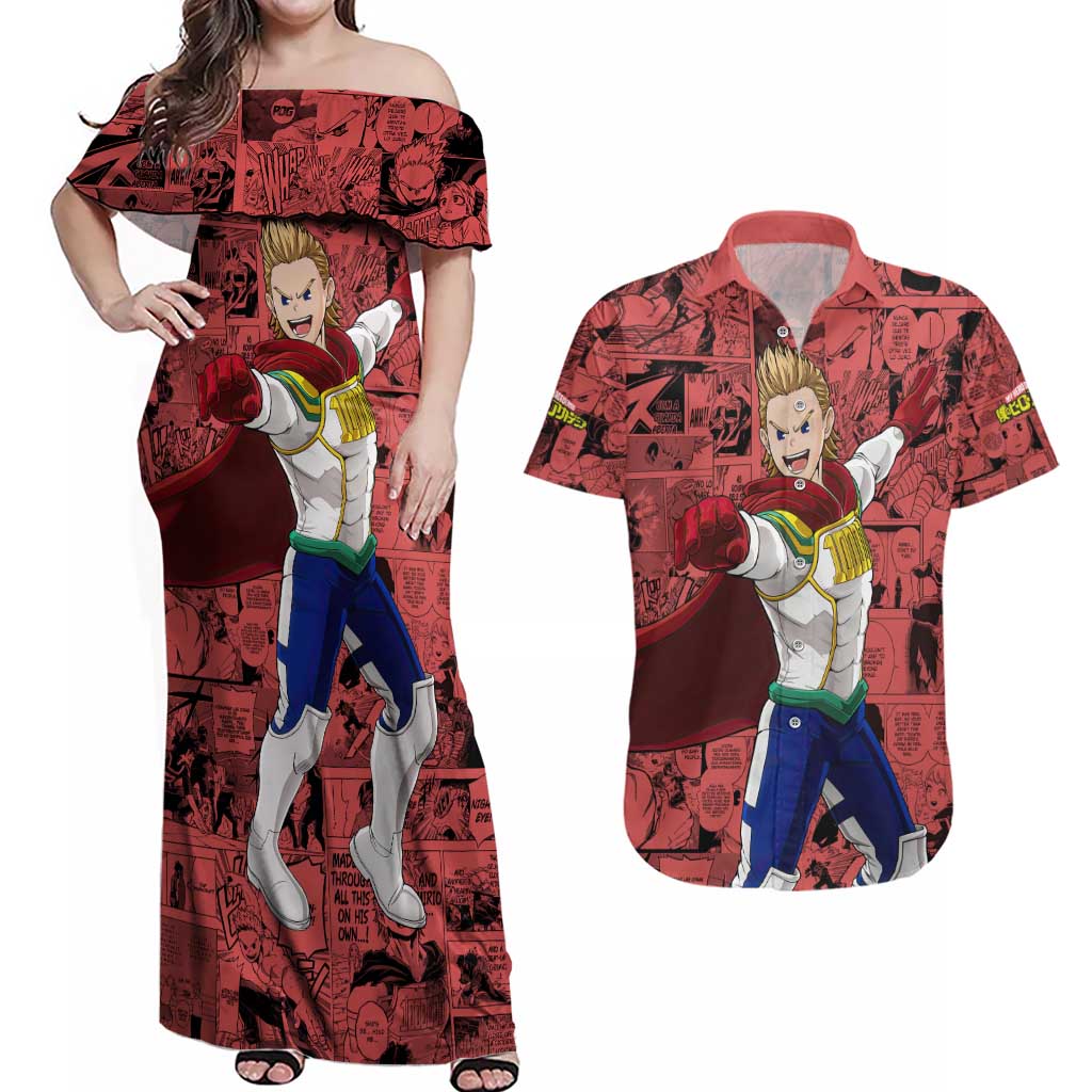 Mirio Toogata - My Hero Academia Couples Matching Off Shoulder Maxi Dress and Hawaiian Shirt Anime Mix Manga Style