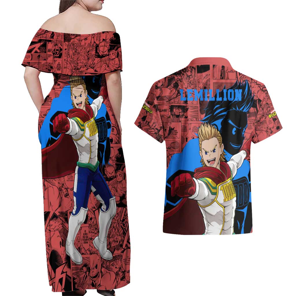 Mirio Toogata - My Hero Academia Couples Matching Off Shoulder Maxi Dress and Hawaiian Shirt Anime Mix Manga Style