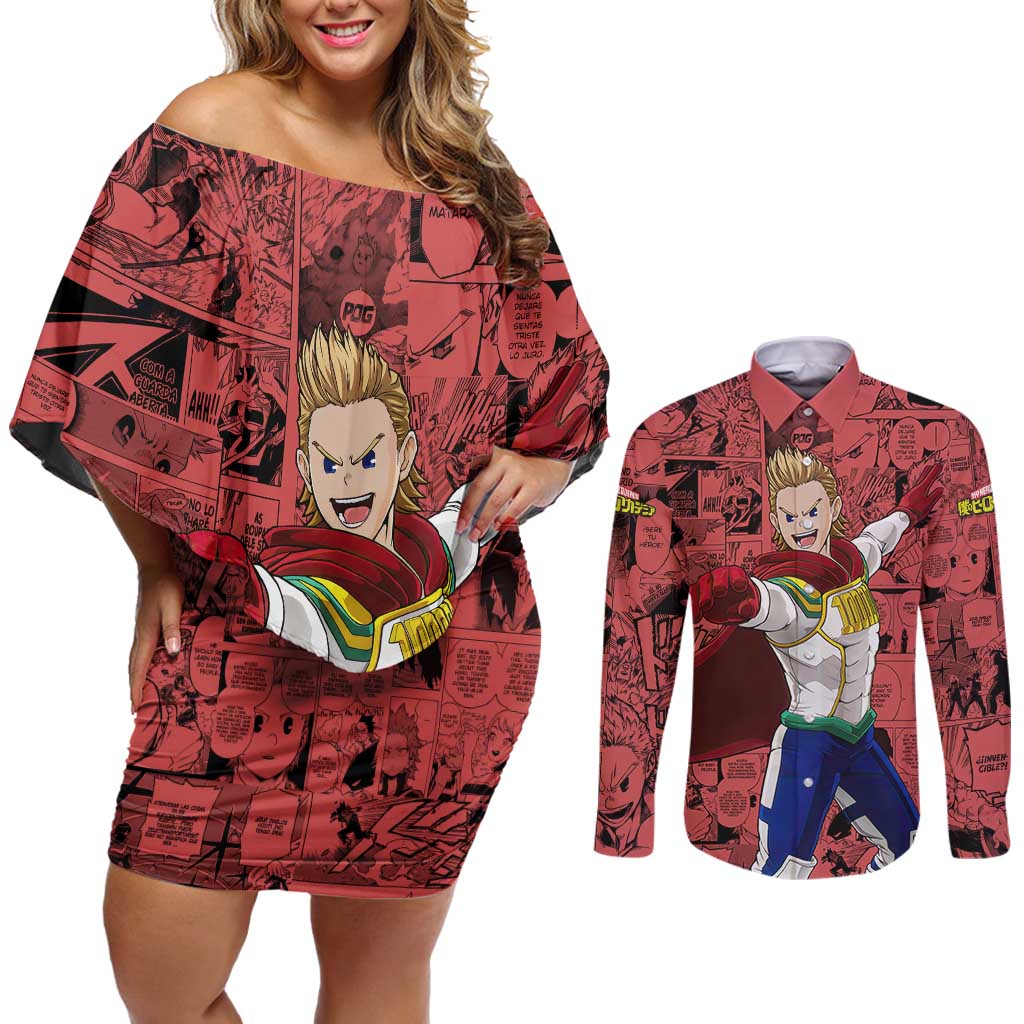 Mirio Toogata - My Hero Academia Couples Matching Off Shoulder Short Dress and Long Sleeve Button Shirt Anime Mix Manga Style