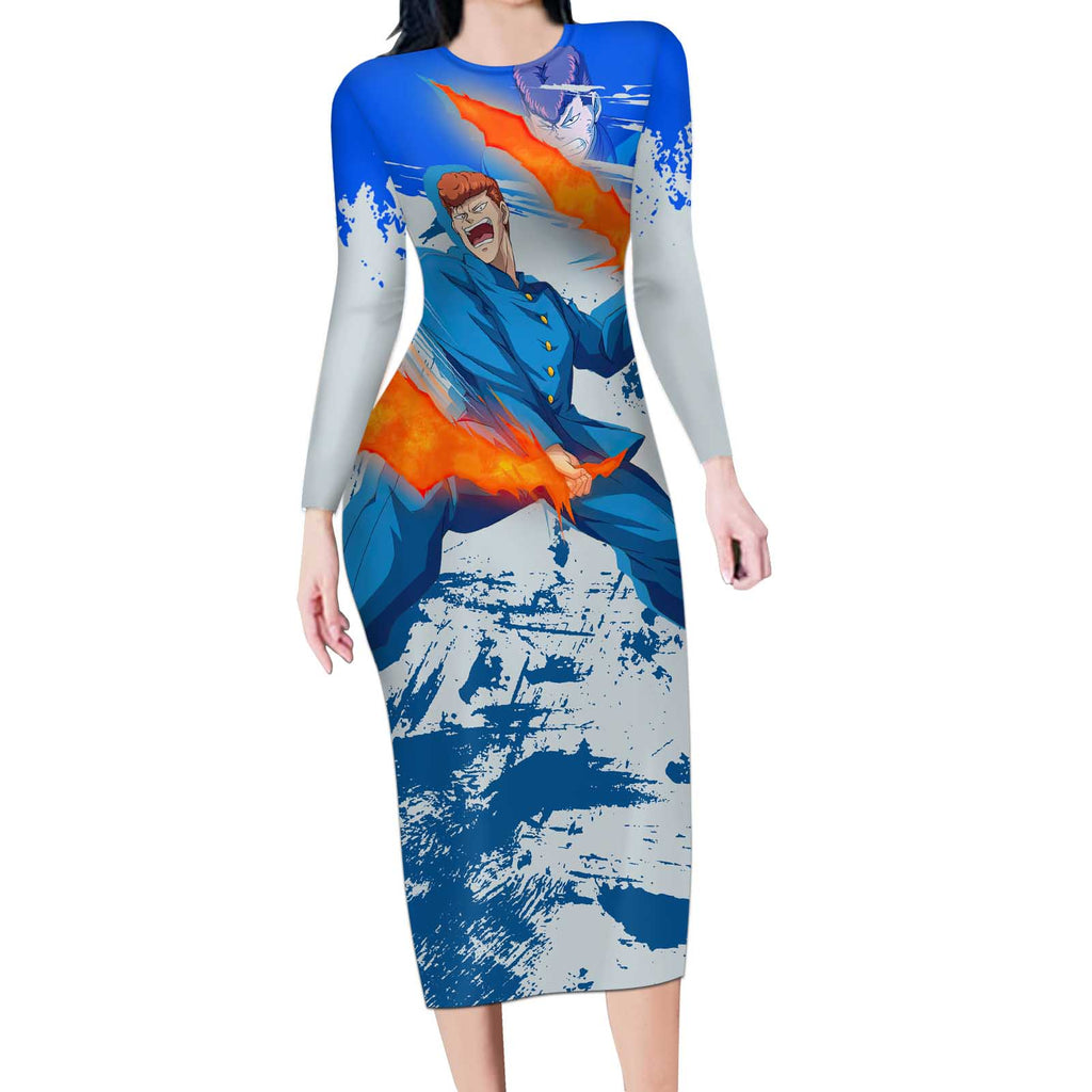 Kazuma Kuwabara - Yu yu Hakusho Long Sleeve Bodycon Dress Anime Style