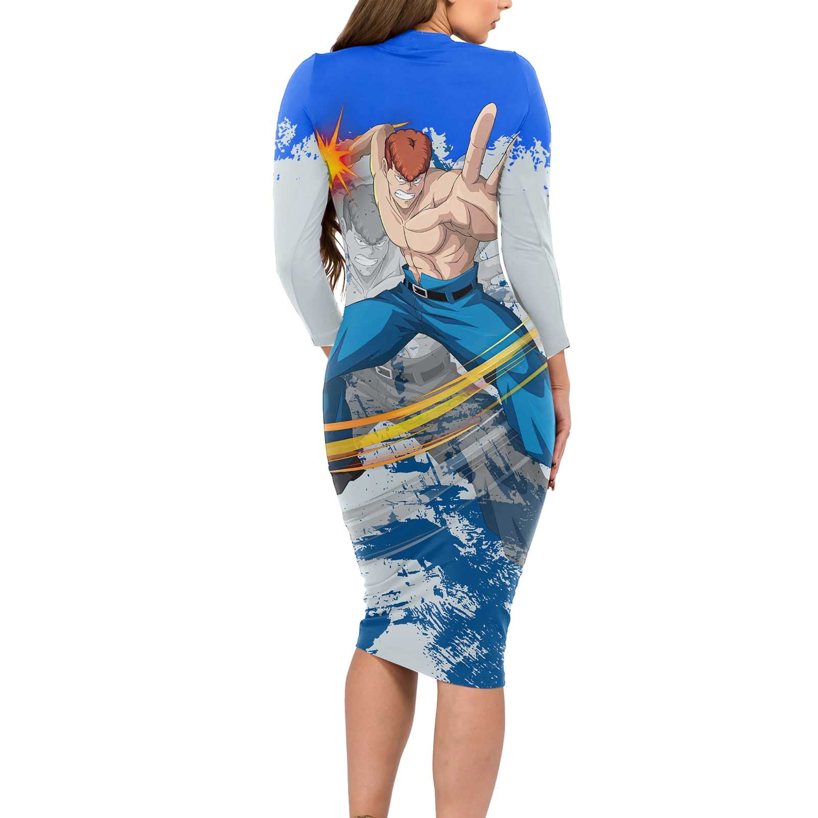 Kazuma Kuwabara - Yu yu Hakusho Long Sleeve Bodycon Dress Anime Style