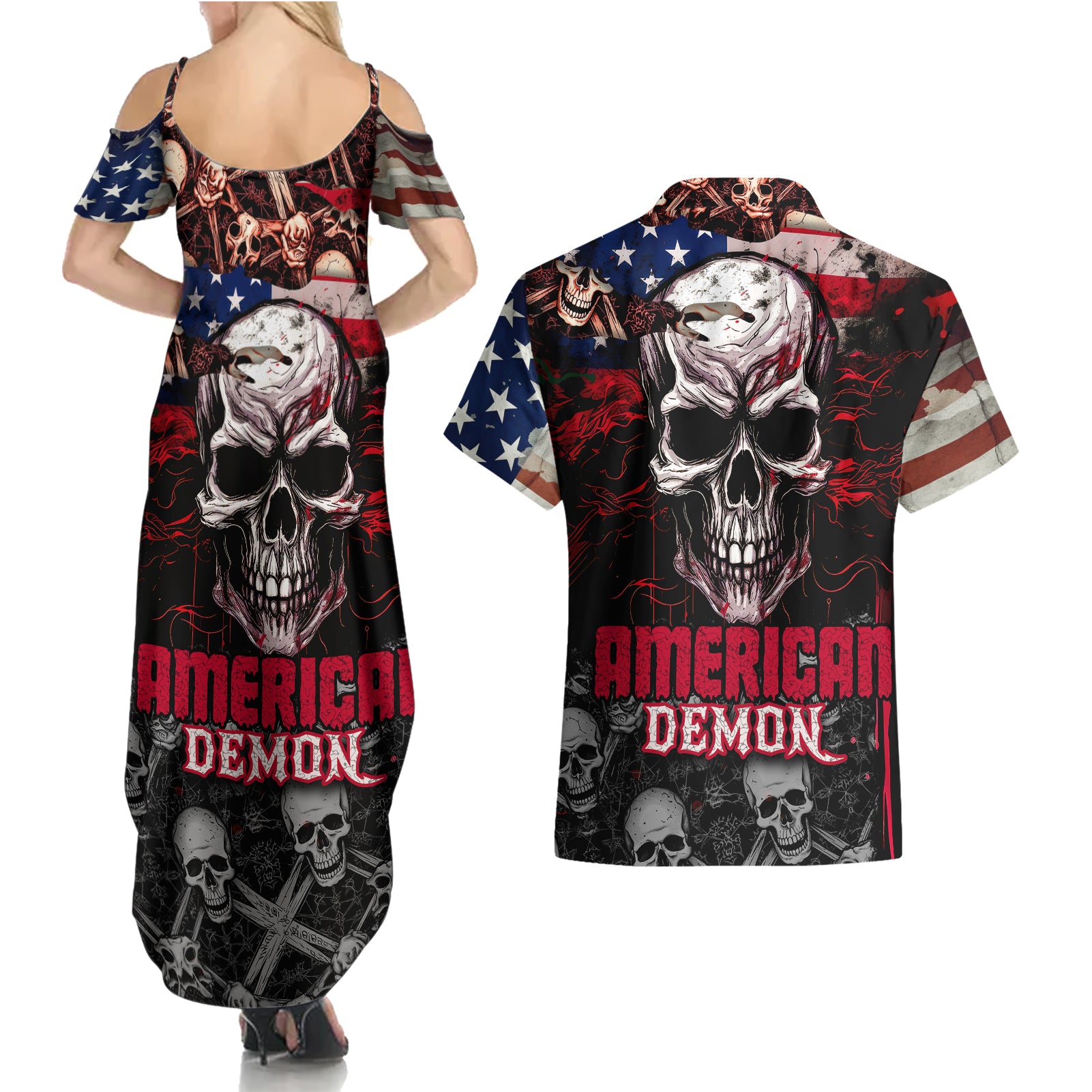 skull-couples-matching-summer-maxi-dress-and-hawaiian-shirt-american-demon