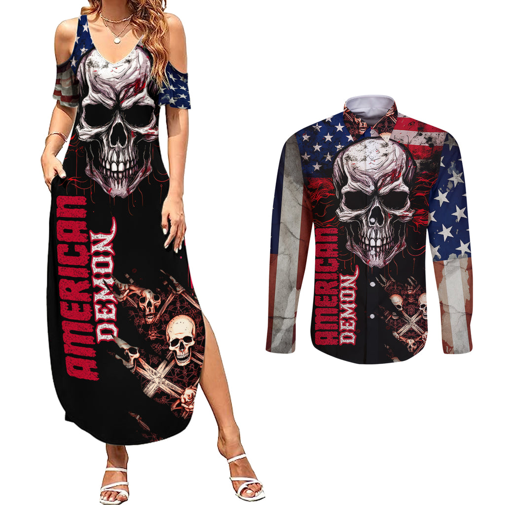 skull-couples-matching-summer-maxi-dress-and-long-sleeve-button-shirts-american-demon