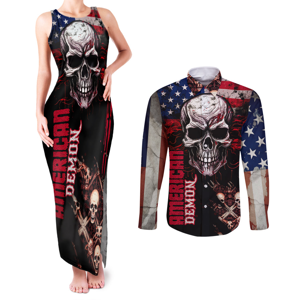 skull-couples-matching-tank-maxi-dress-and-long-sleeve-button-shirts-american-demon