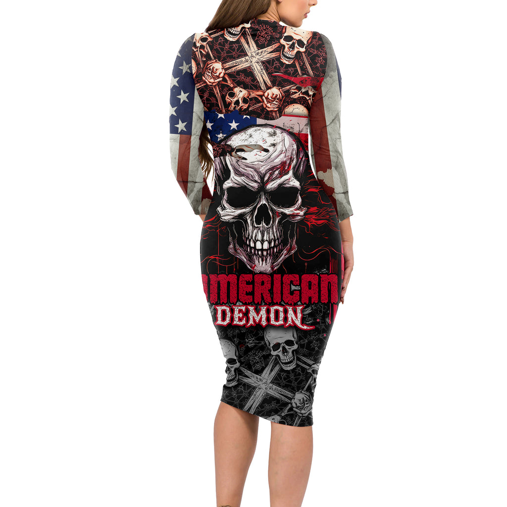 skull-long-sleeve-bodycon-dress-american-demon