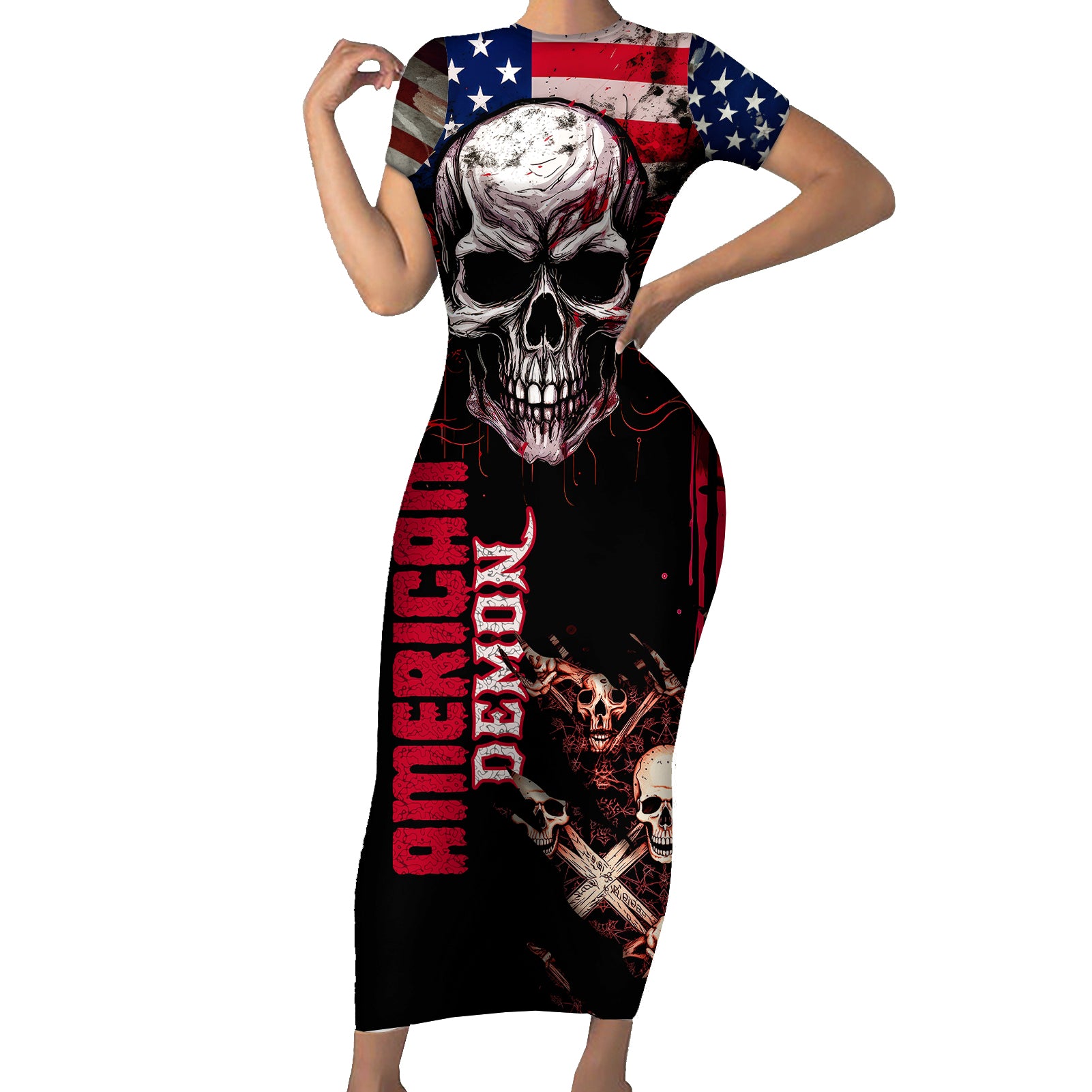 skull-short-sleeve-bodycon-dress-american-demon