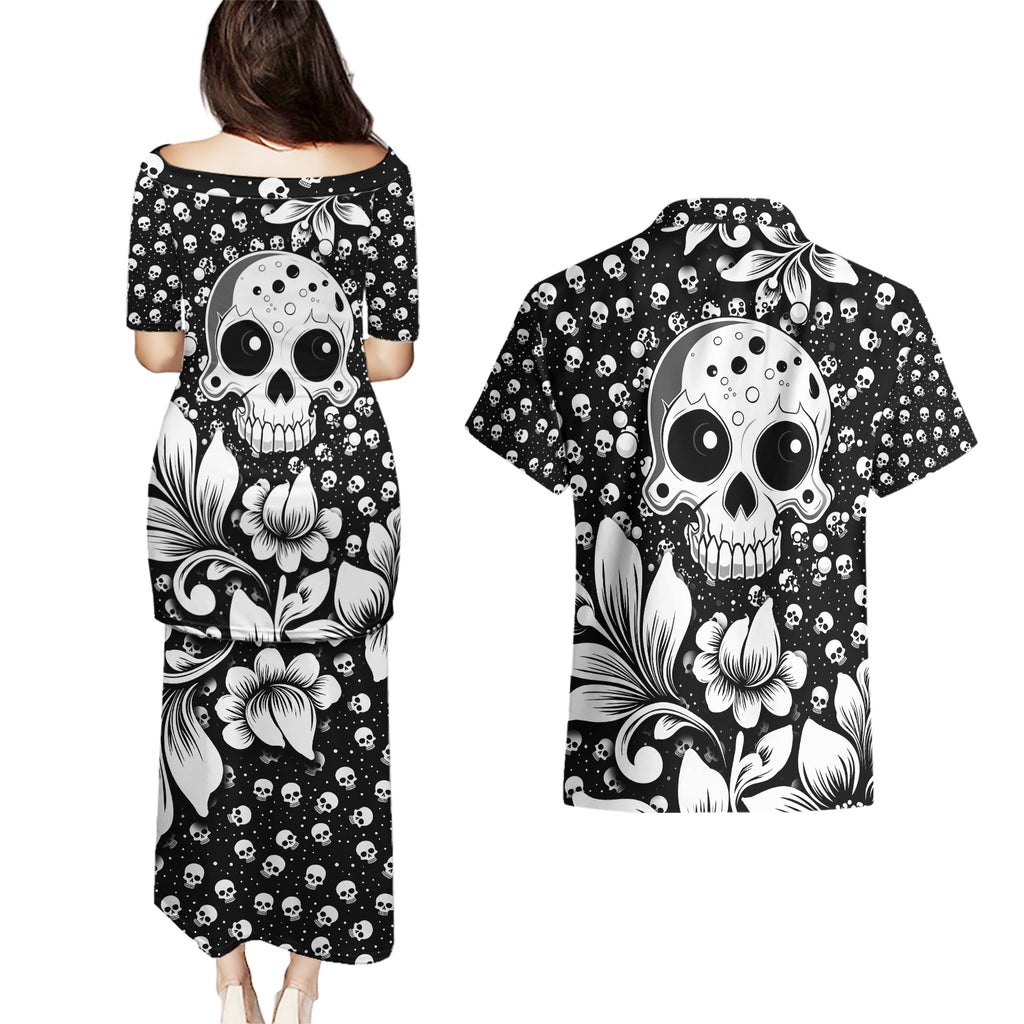 skull-couples-matching-puletasi-dress-and-hawaiian-shirt-cute-skull-fun-and-floral