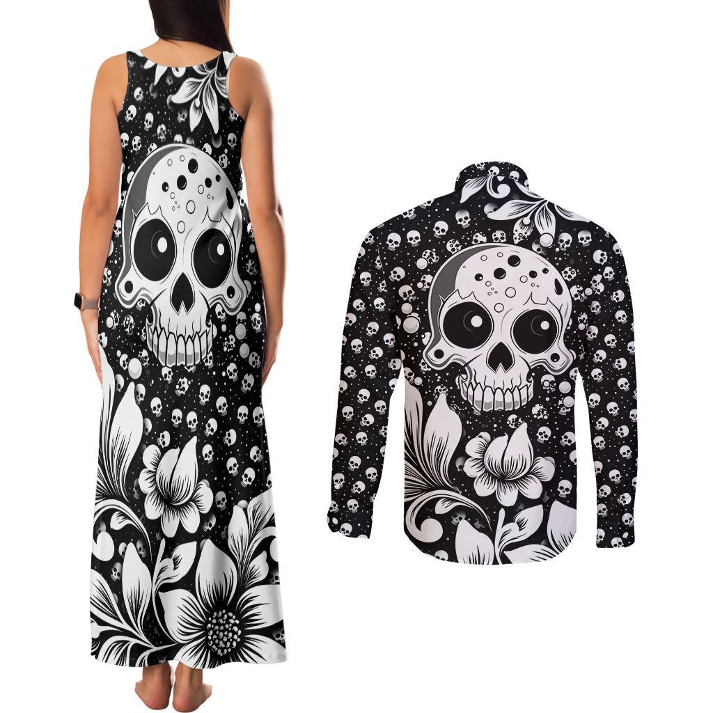 skull-couples-matching-tank-maxi-dress-and-long-sleeve-button-shirts-cute-skull-fun-and-floral