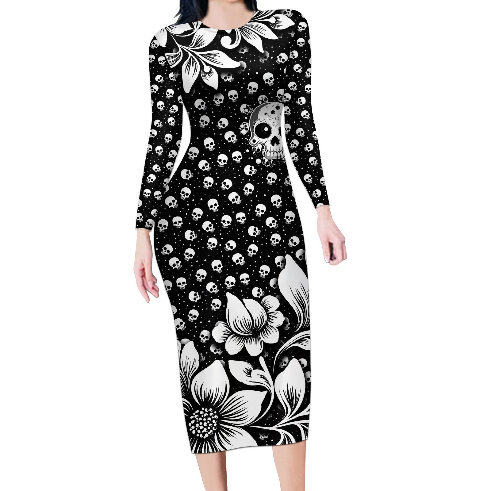 skull-long-sleeve-bodycon-dress-cute-skull-fun-and-floral