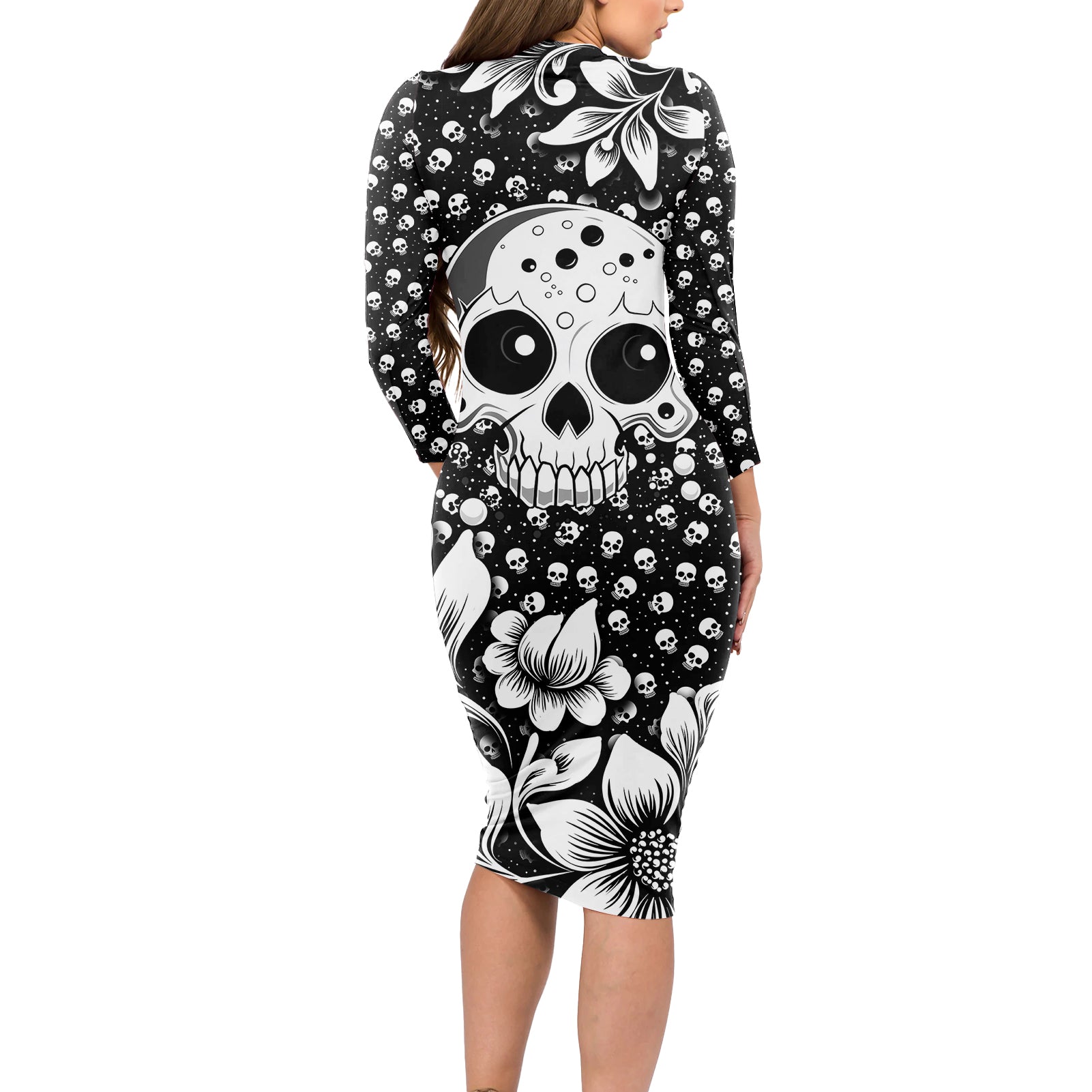 skull-long-sleeve-bodycon-dress-cute-skull-fun-and-floral