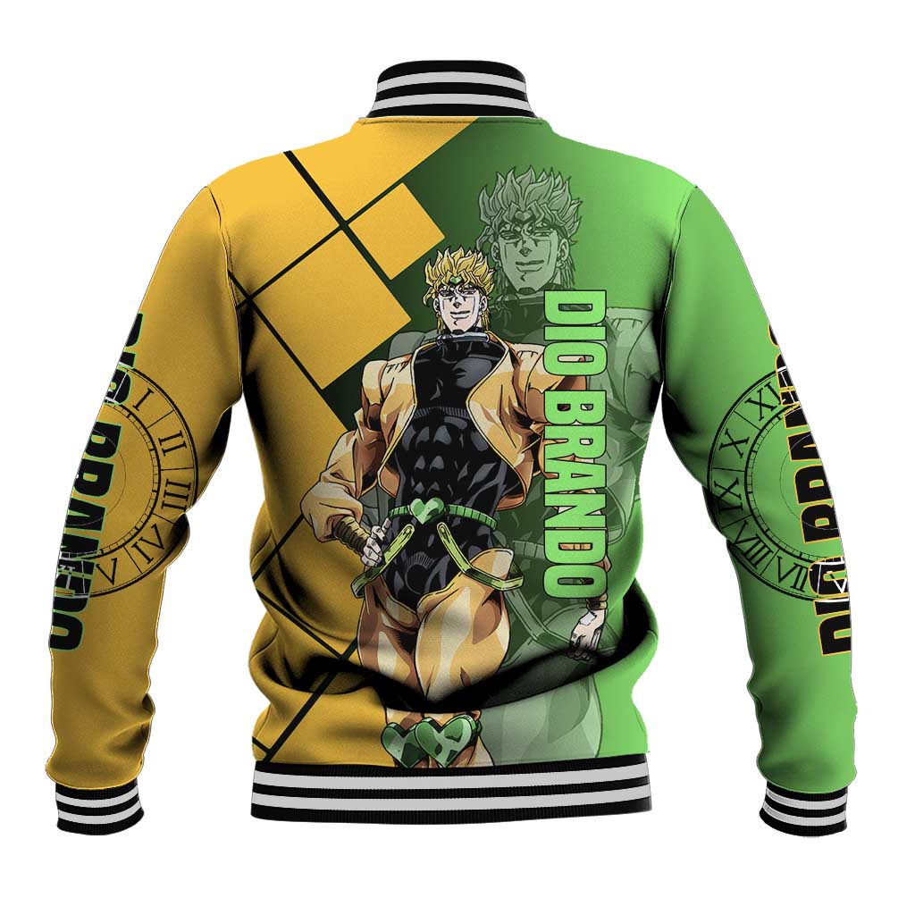 Dio Brando JoJo's Bizarre Adventure Baseball Jacket with The World Stand Pose and Villainous Power Design - The Mazicc