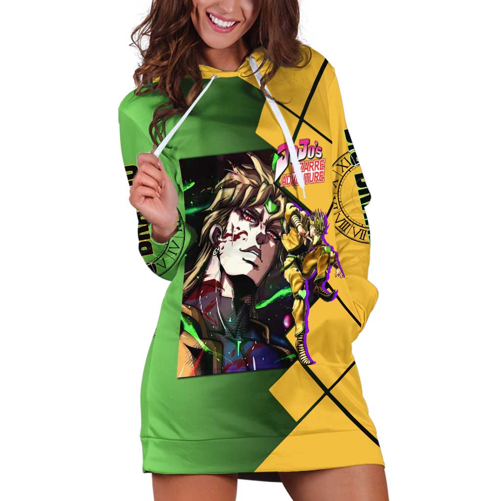 Dio Brando JoJo's Bizarre Adventure Hoodie Dress with The World Stand Pose and Villainous Power Design - The Mazicc